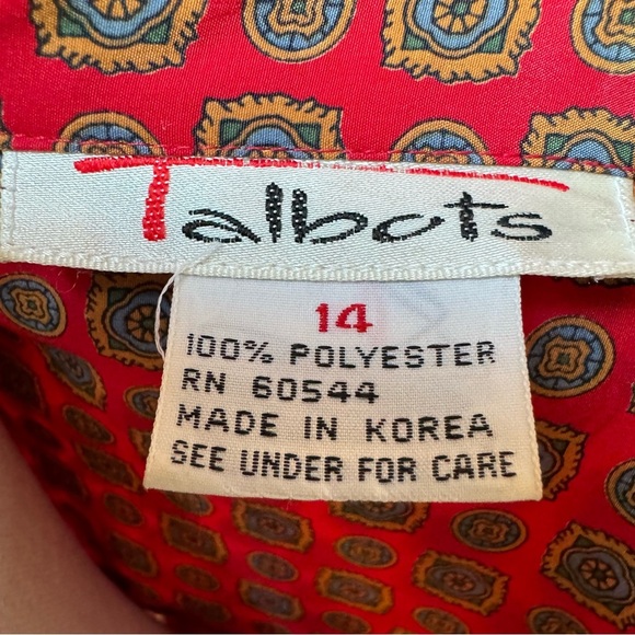 Vintage Talbots 90s Belted Maxi Dress Pleated Skirt Button Up Bodice Red Mustard - Picture 7 of 7
